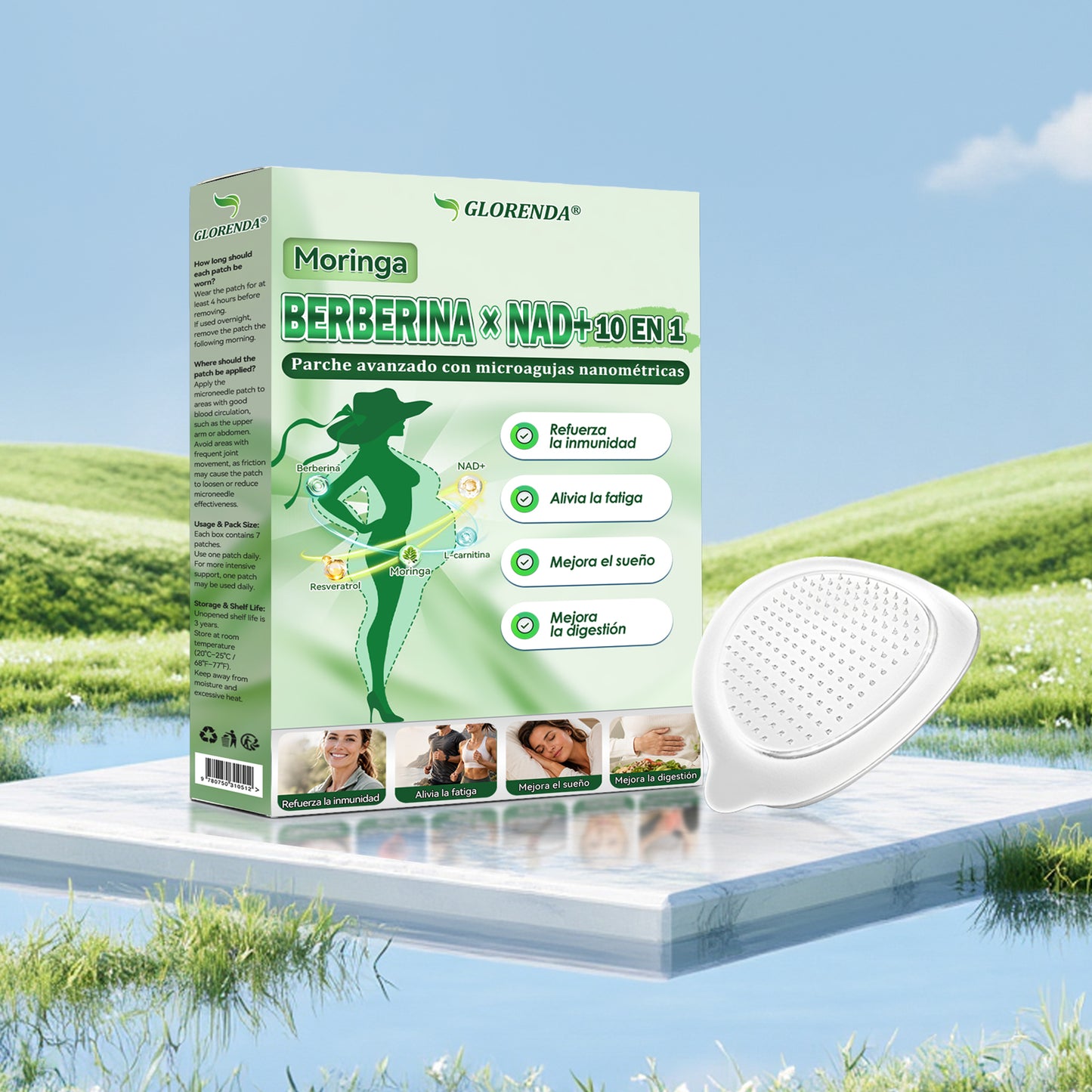 🏡🏡GLORENDA® Moringa · Berberina × NAD+ Parche Avanzado de Nanomicroagujas 10 en 1